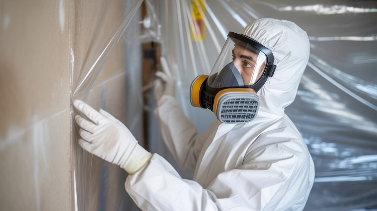 Mold Remediation technician at work in a Austin home