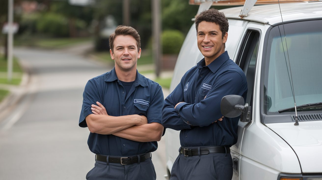 Austin Water Damage Repair technicians beside a service van in Austin
